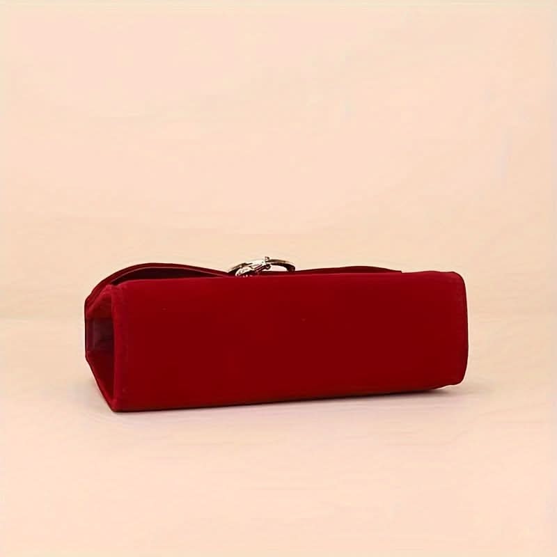 Elegant Red Velvet Bridal Clutch with Chain Strap