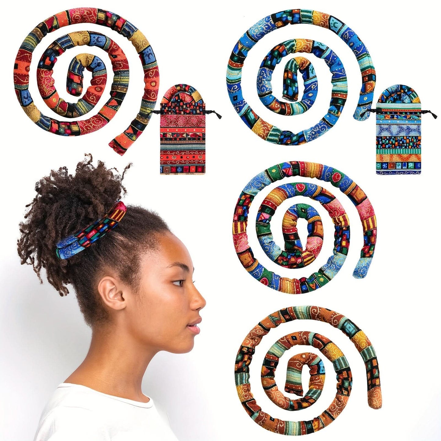 4PCS Boho Spiral Hair Ties for Curly Hair