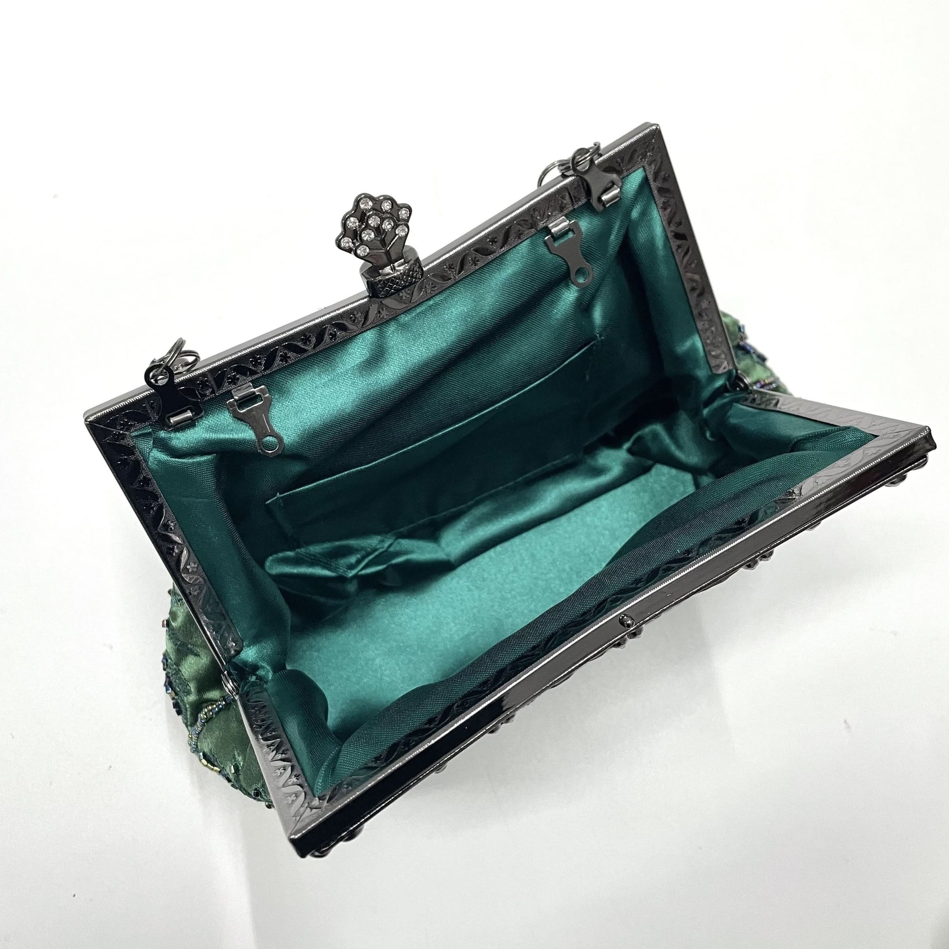 Vintage Floral Beaded Clutch, Satin Evening Bag