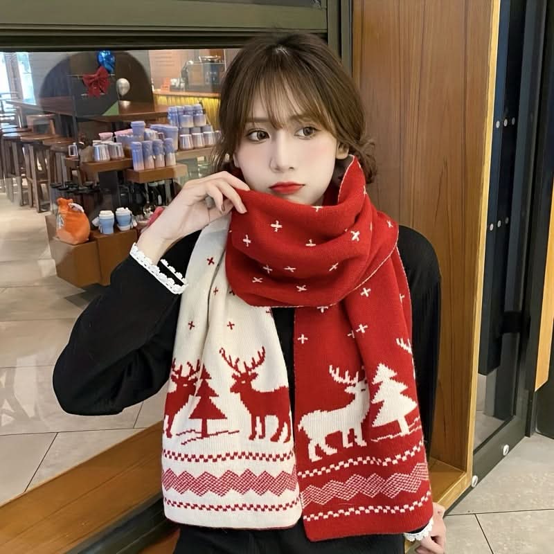 Pack of 2-Piece Christmas Knitted Scarf Set for Unisex
