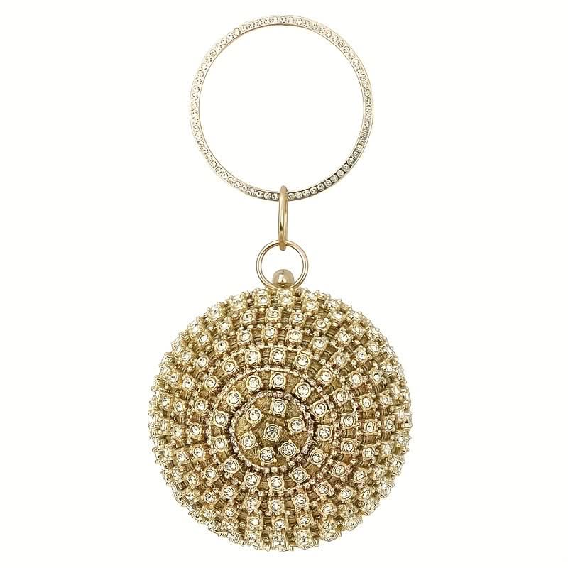 Gold Rhinestone Round Evening Clutch Bag
