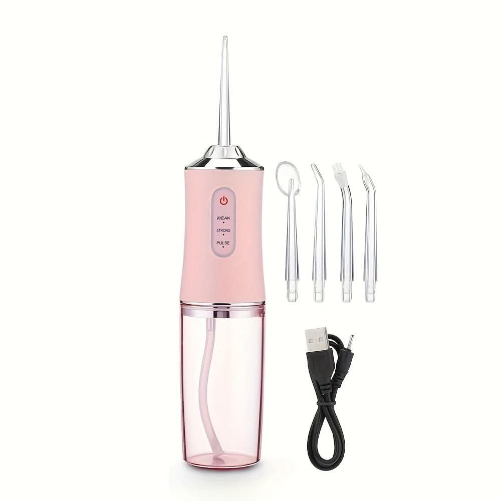Portable Dental Water Flosser – USB Rechargeable, 4 Jet Tips, 3 Modes, Waterproof