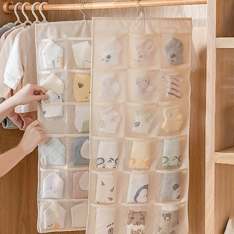 Baby Socks & Bibs Organizer - 30-Compartment Hangable Non-Woven Storage Bag