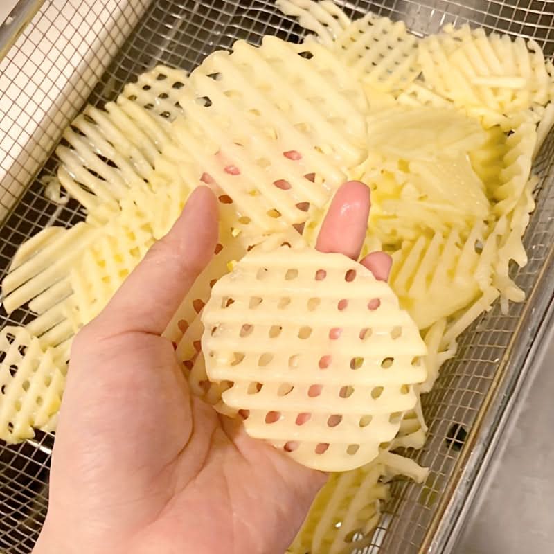Stainless Steel Waffle Fry Slicer with Natural Wood Handle