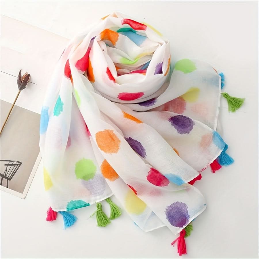 Colorful Polka Dot Women’s Scarf with Tassels
