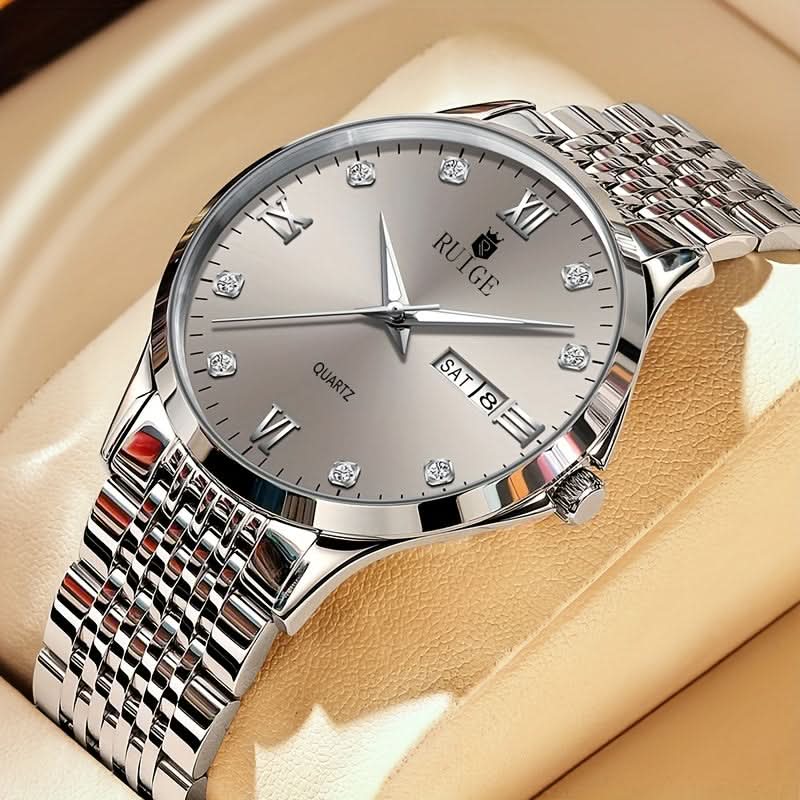Men's Quartz Watch – Stainless Steel, Date Display, Casual Luxury Style