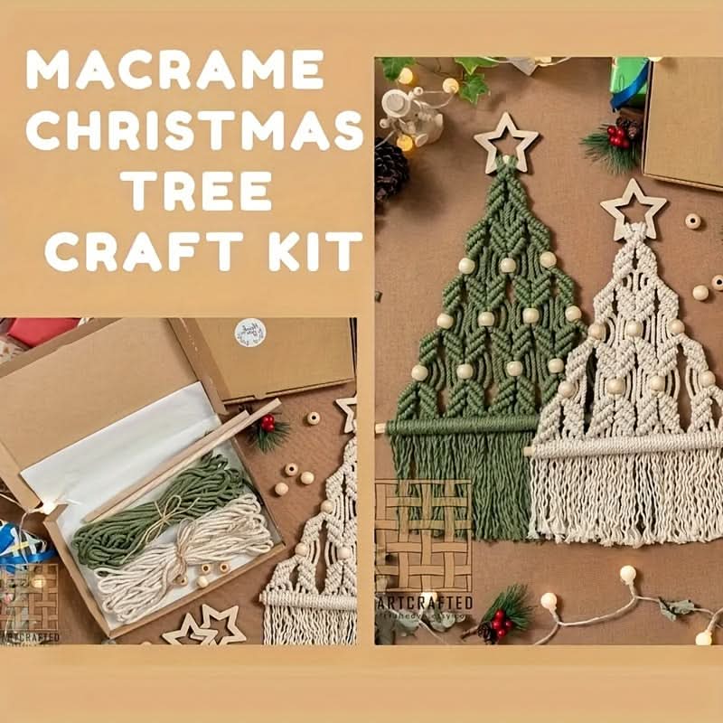 2-Piece Braided Christmas Tree DIY Kit - Handmade Cotton Rope Christmas Crafts
