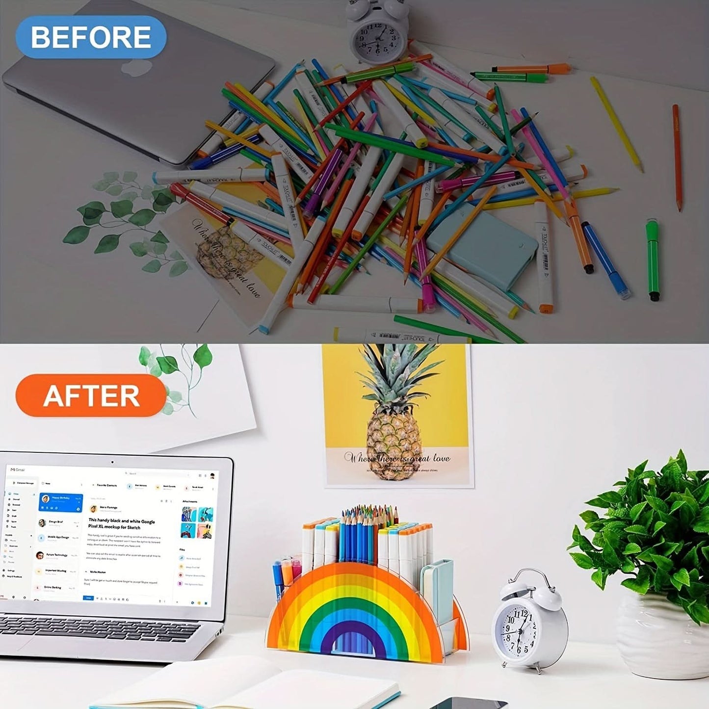 Rainbow Acrylic 5-Compartment Pen Holder