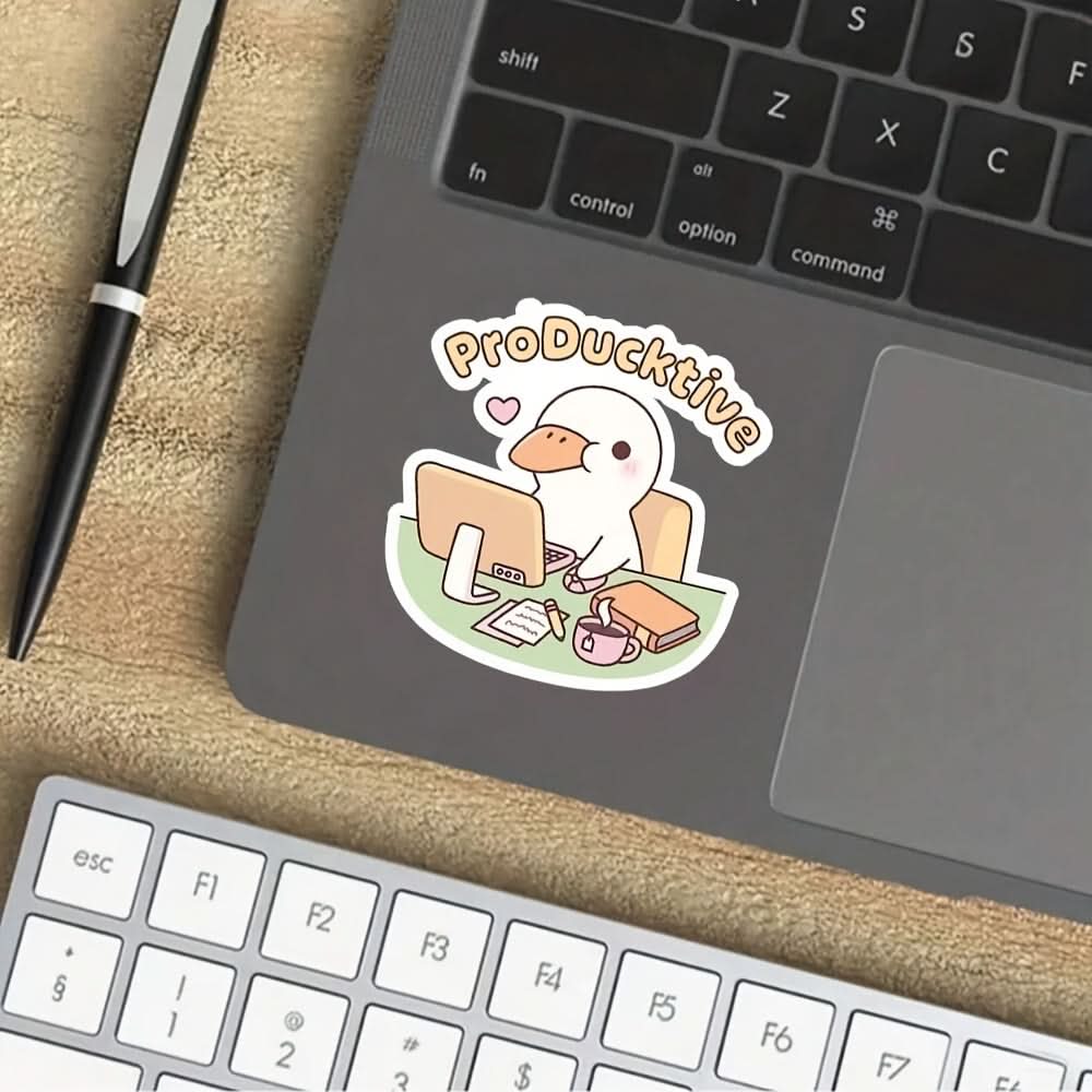 Funny Duck Sticker – Glossy Animal Print Decal for Laptop, Water Bottle & Workspace