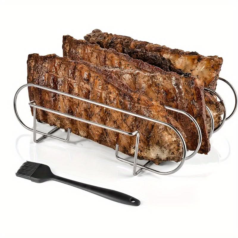 5-Slot Stainless Steel Rib Rack for Grilling