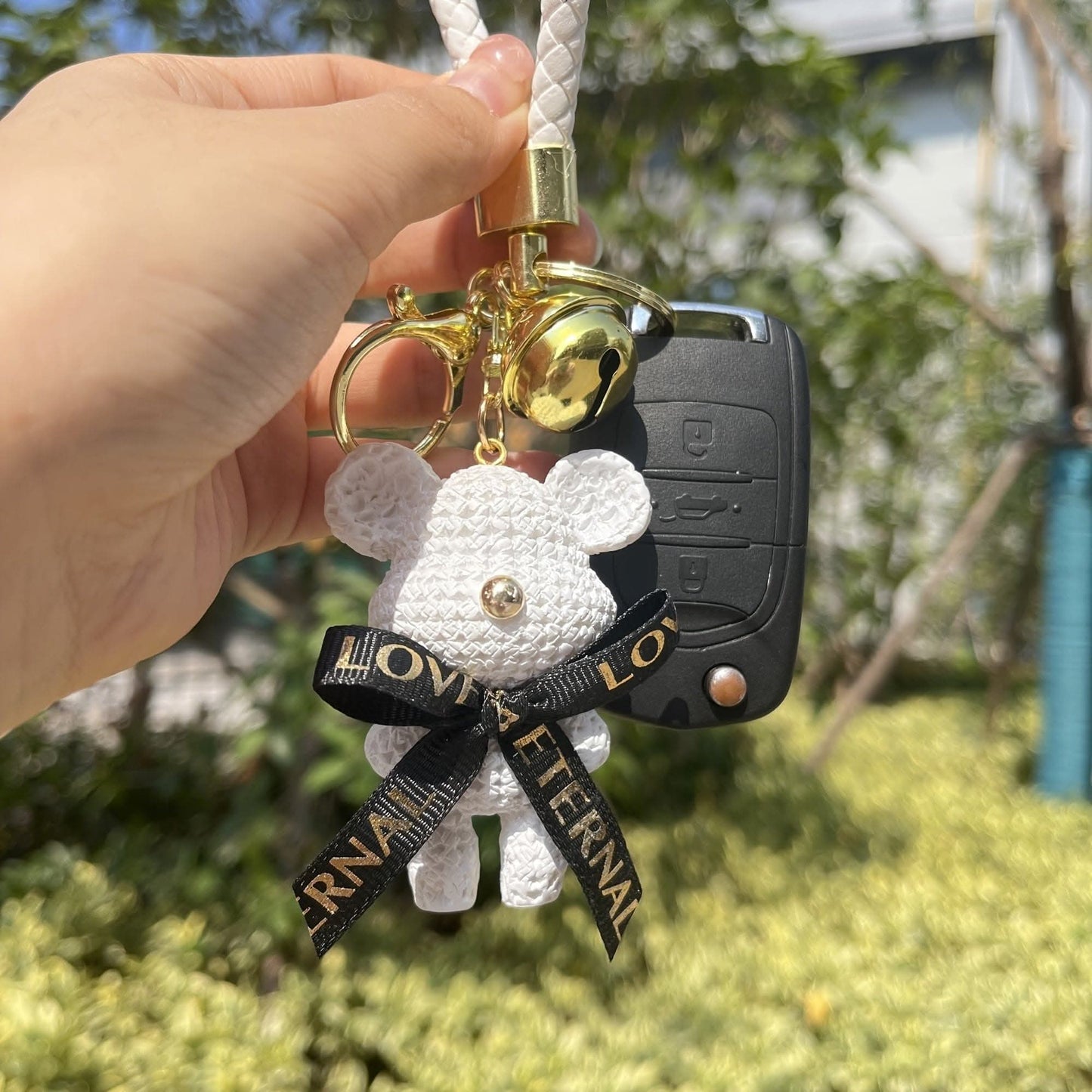 Adorable Bear Keychain with Bow & Bell – Cute Gift for Girls