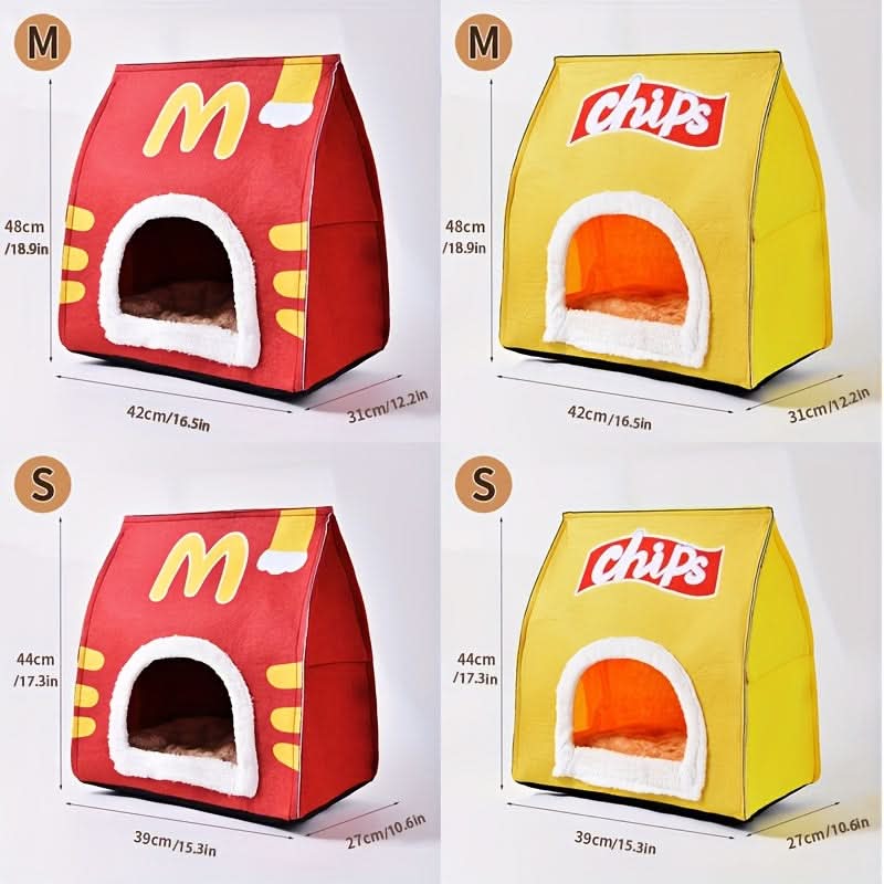 Cozy Semi-Enclosed Cat Bed Potato Chip Design
