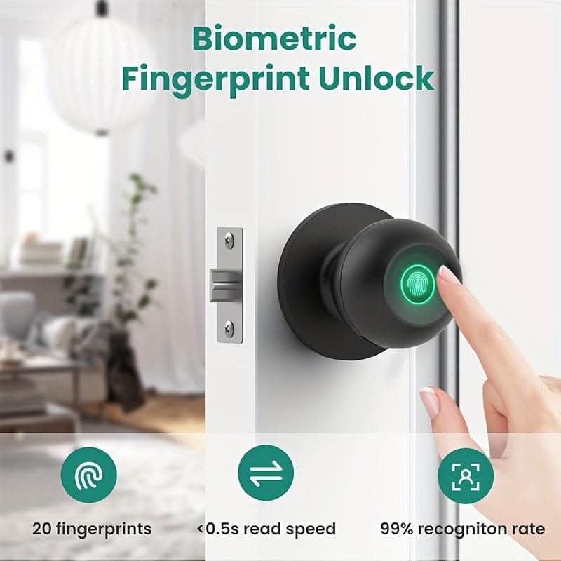 Smart Biometric Fingerprint Door Lock - App Control & Rechargeable