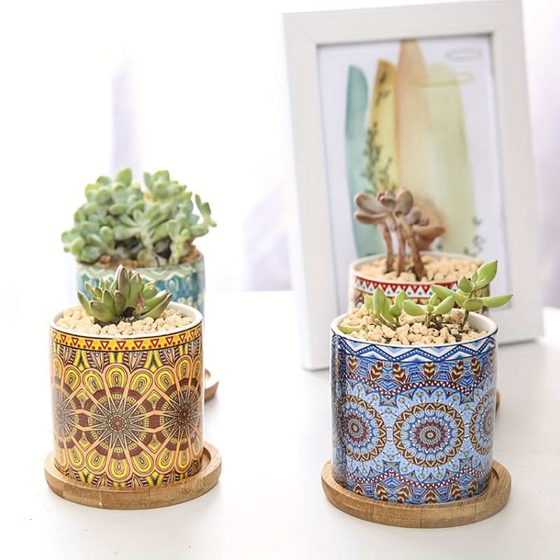 Contemporary Mandala Ceramic Succulent Planter