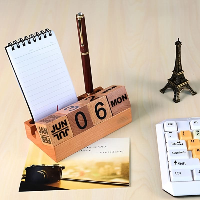 Wooden Perpetual Desk Calendar Organizer