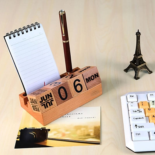 Wooden Perpetual Desk Calendar Organizer