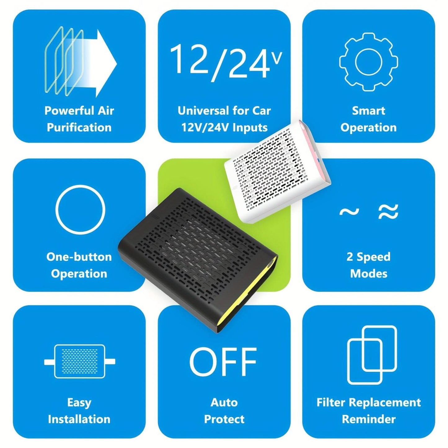 Car Air Purifier with Dual Ionizers – 12V/24V Plug-In Multi-Function Air Cleaner