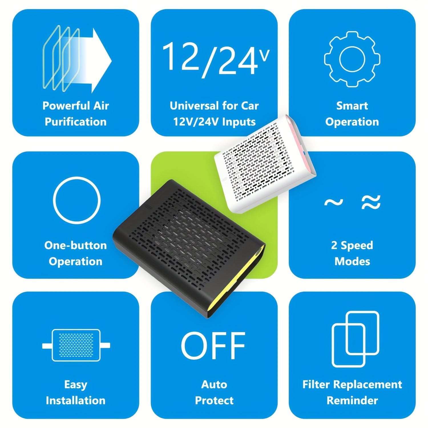 Car Air Purifier with Dual Ionizers – 12V/24V Plug-In Multi-Function Air Cleaner