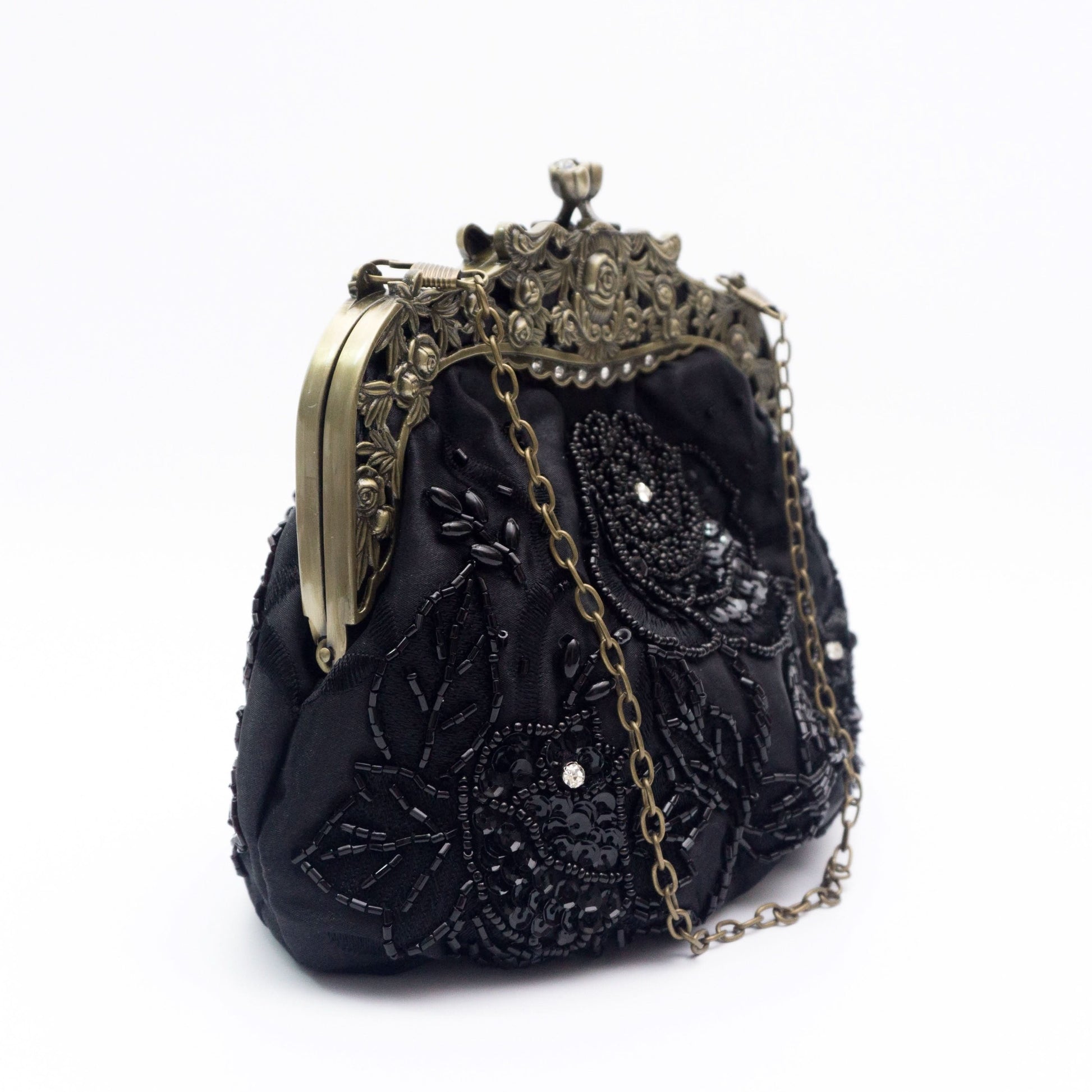 Vintage Floral Embossed Kiss-Lock Clutch