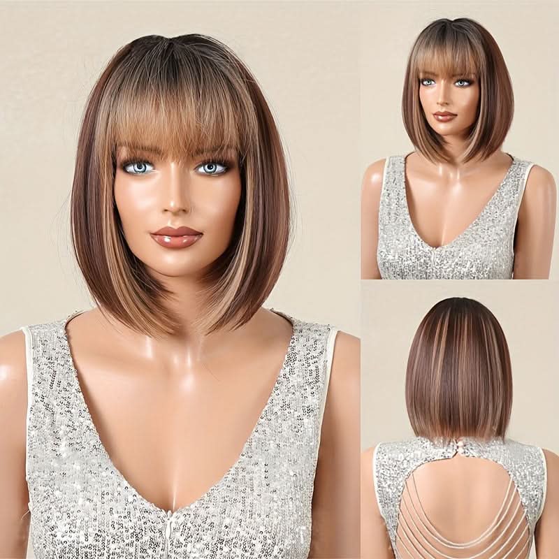 Elegant 12-Inch Bob Wig with Bangs – Curly Wave Style