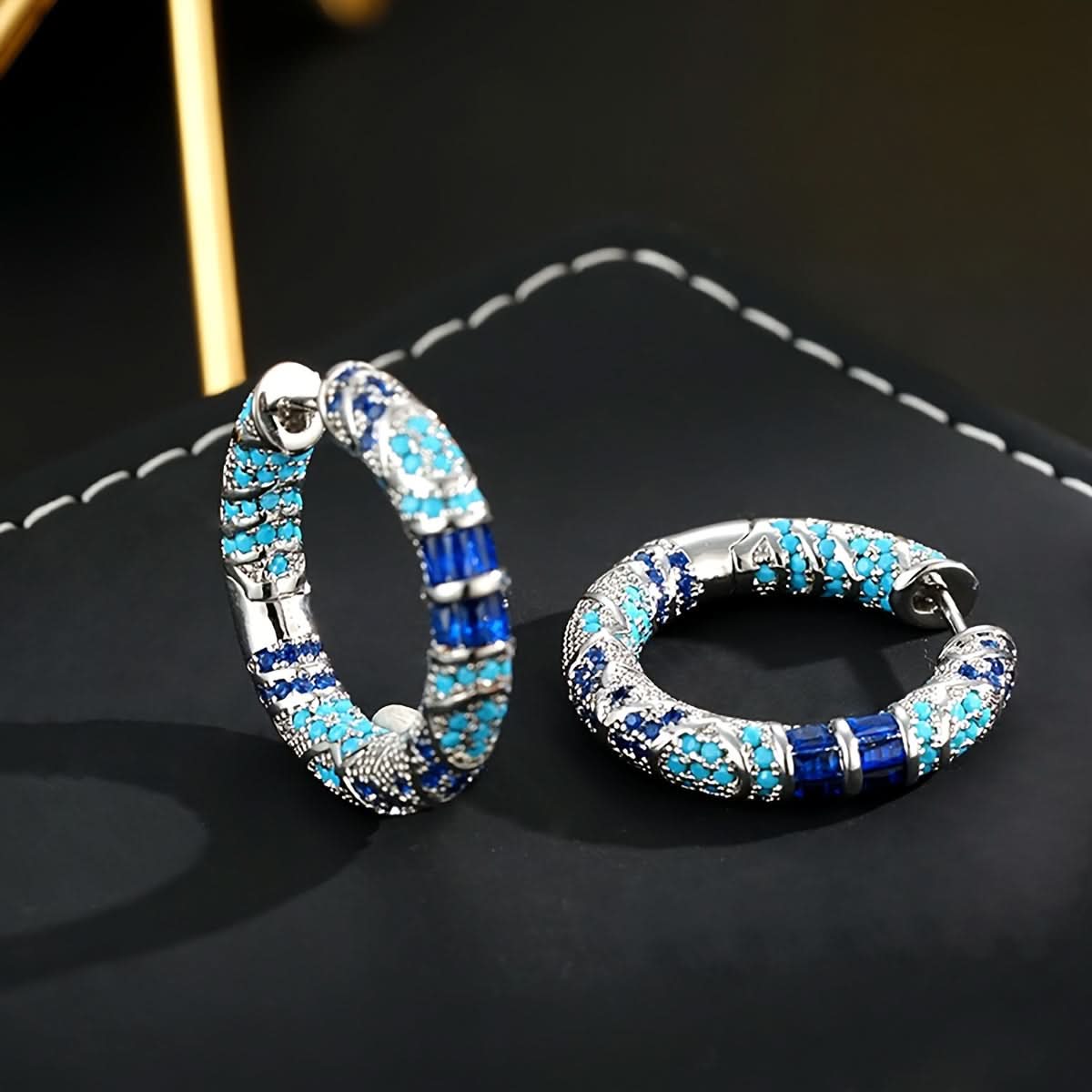 Vintage Blue Zircon Hoop Earrings for Women