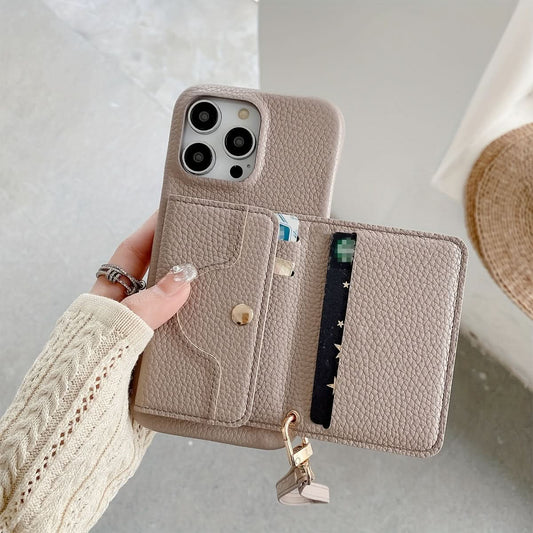 Faux Leather Wallet Phone Case with Lanyard