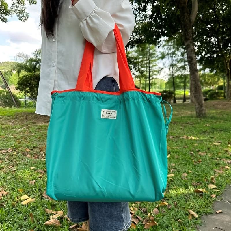 Monochrome Drawstring Shoulder Bag - Stylish & Foldable