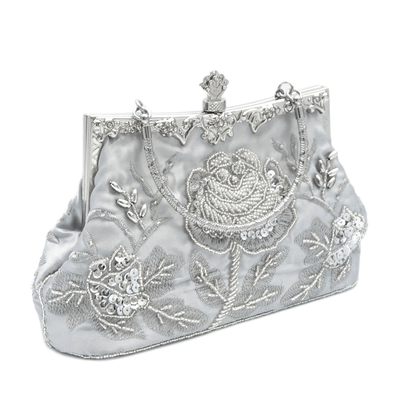 Vintage Floral Beaded Clutch, Satin Evening Bag