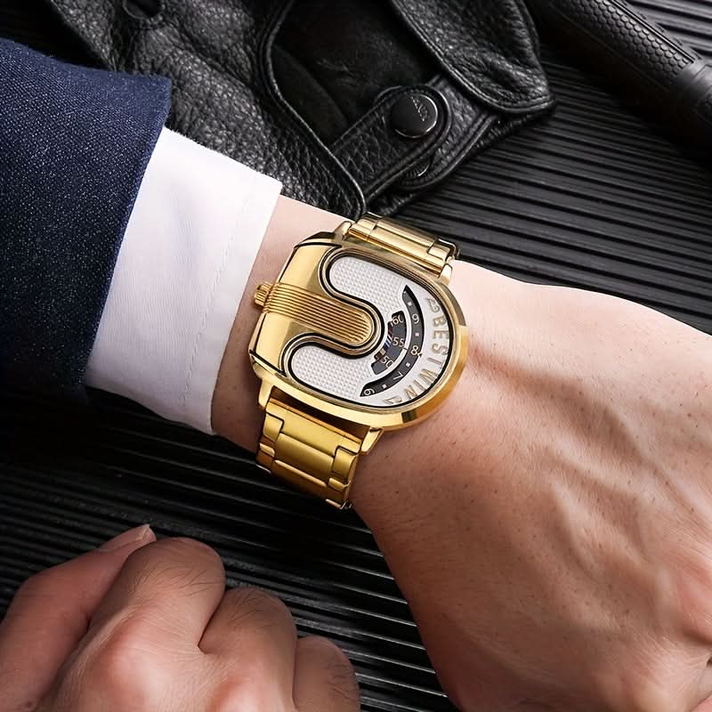 Men’s U-Shaped Digital Quartz Watch – Stainless Steel Band, Date & Stopwatch