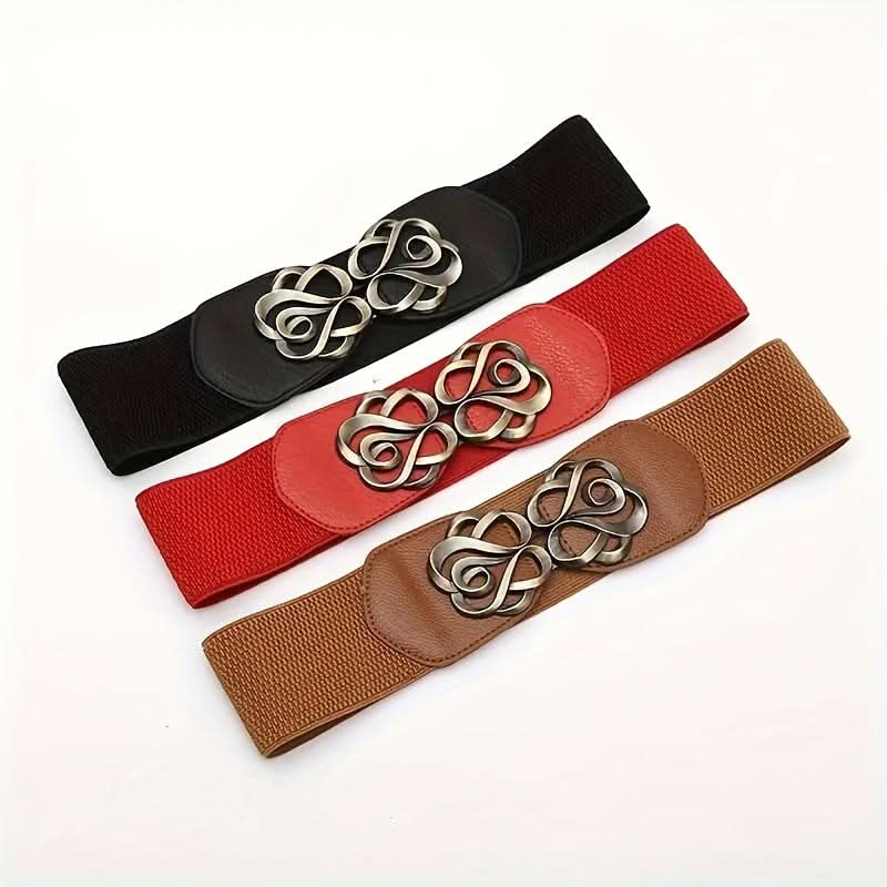 Vintage Rose Buckle Wide Leather Belt for Women