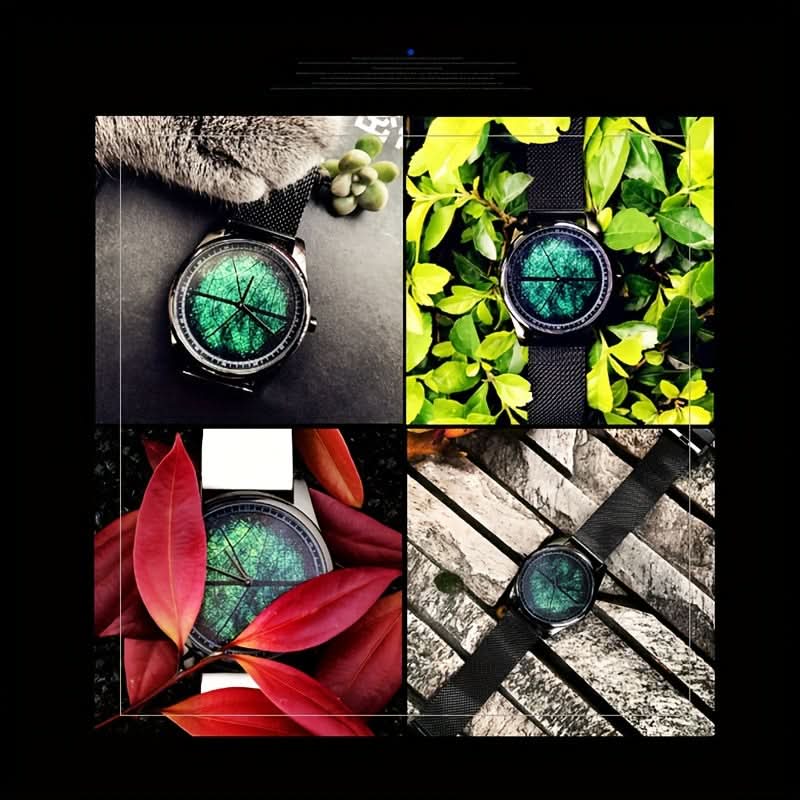 Men's Funky Quartz Watch with 3D Leaf Vein Dial – Unique Texture, Stainless Steel Strap