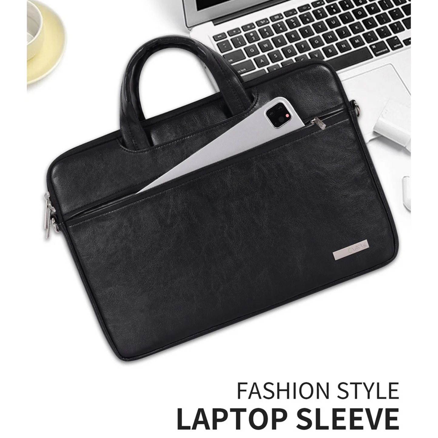 Classic PU Leather Laptop Sleeve – Waterproof Shockproof Briefcase for 13–15" Laptops