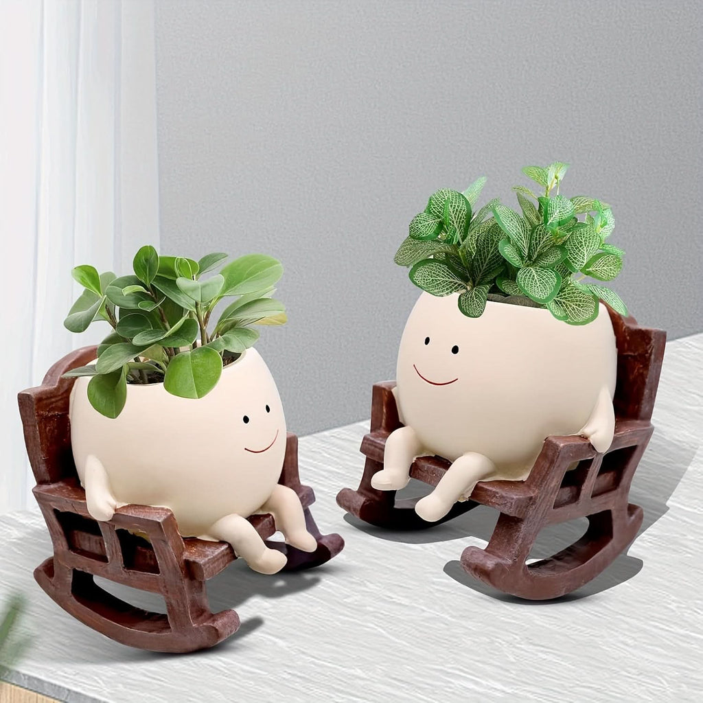 Smiling Face Resin Planter Pot – Rocking Chair Flowerpot