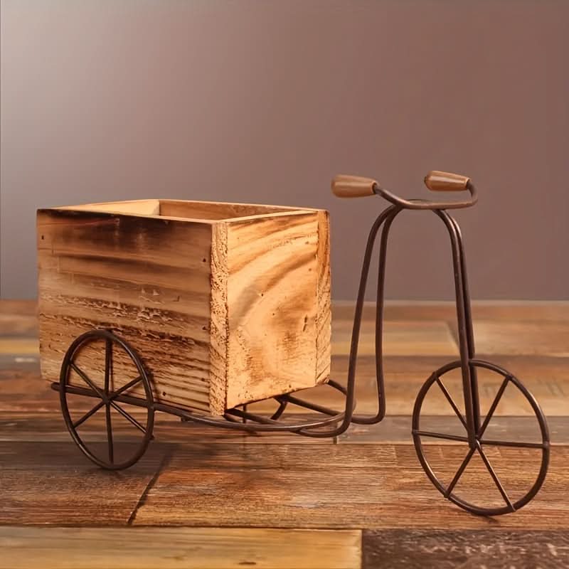 Rustic Wooden Tricycle Planter for Indoor/Outdoor