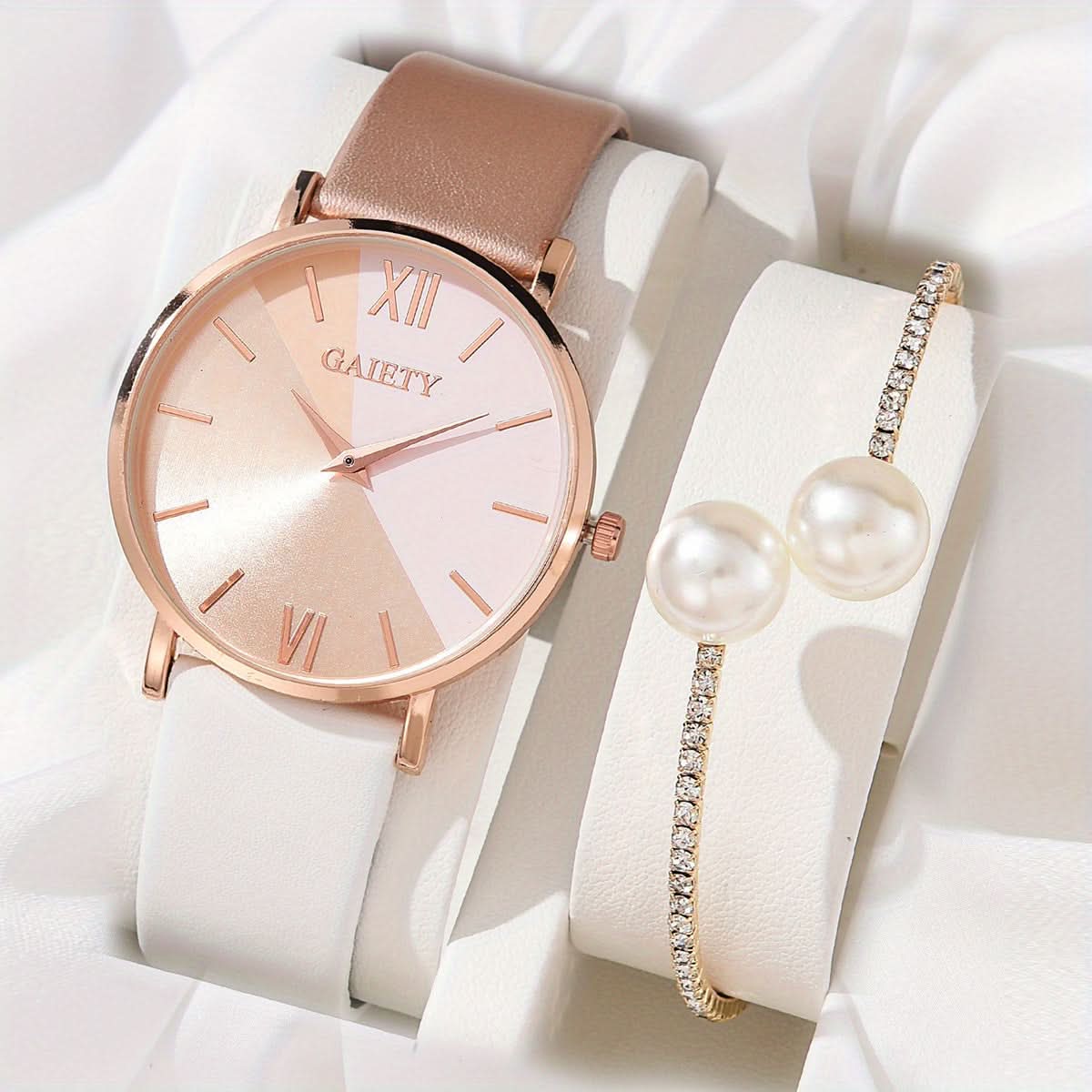 Minimalist Quartz Watch with PU Strap and Matching Bracelet