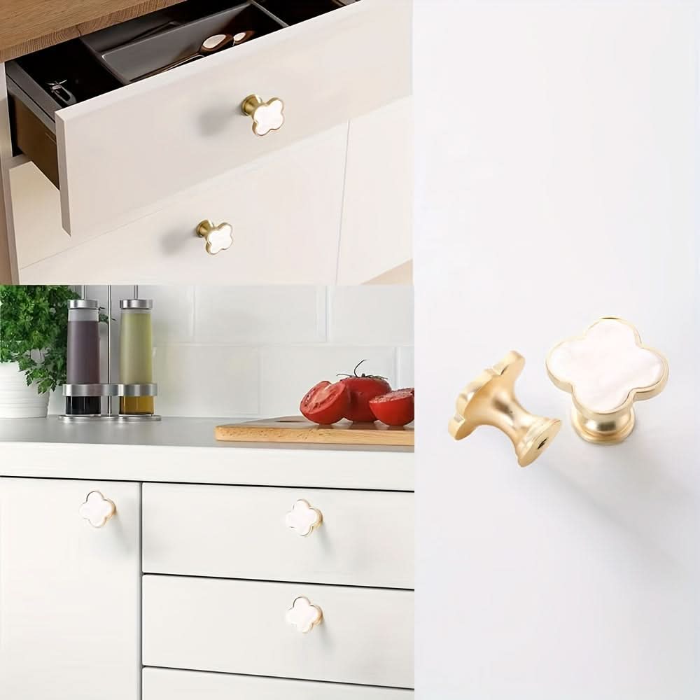 6-Pack Clover Brushed Brass Knobs – Stylish Metal Pull Handles