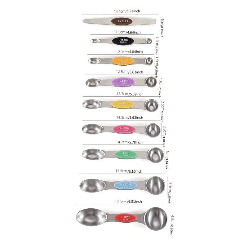 9pcs Stainless Steel Magnetic Measuring Spoons - Dual Sided