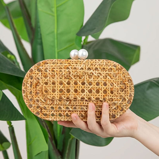 Pearl Rattan Clutch – Handwoven, Perfect for Weddings & Events