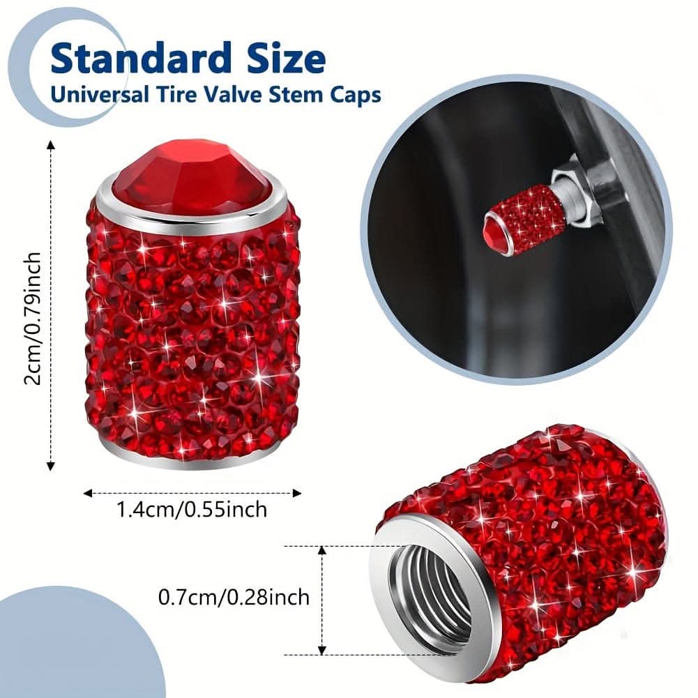 4pcs Bling Tire Valve Caps – Crystal Rhinestone Car Wheel Stem Covers
