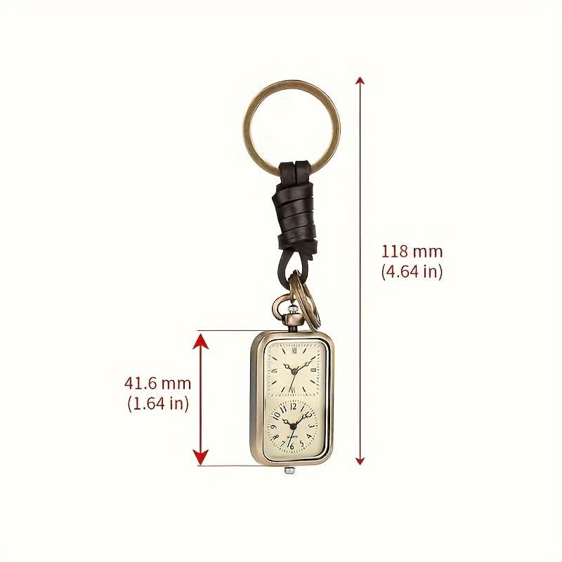Vintage Dual Time Zone Quartz Pocket Watch Keychain – Rectangle Dial