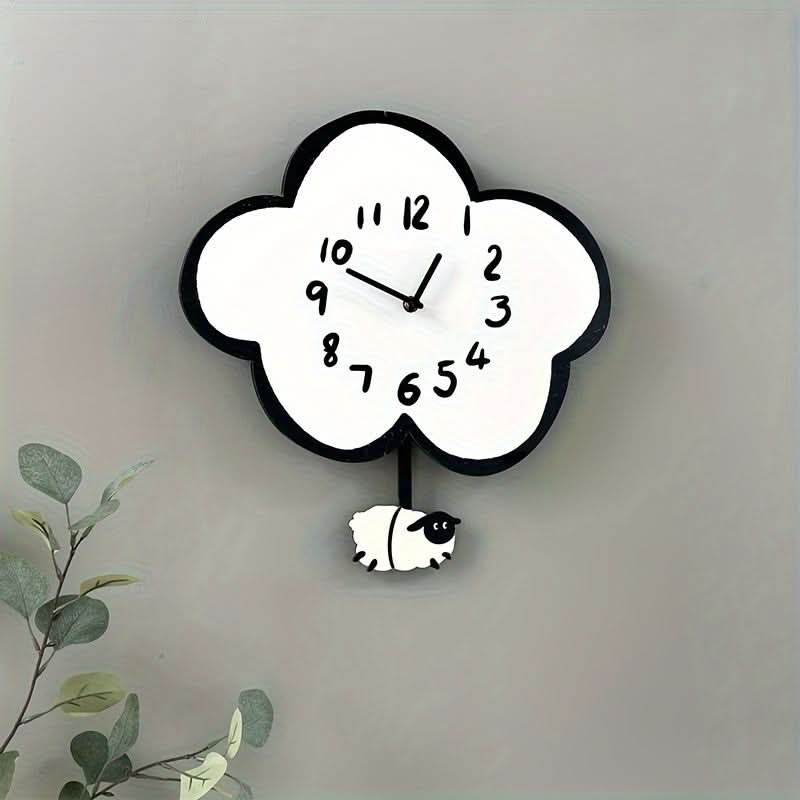 Cartoon Sheep Silent Wall Clock - Whimsical Cloud-Shaped