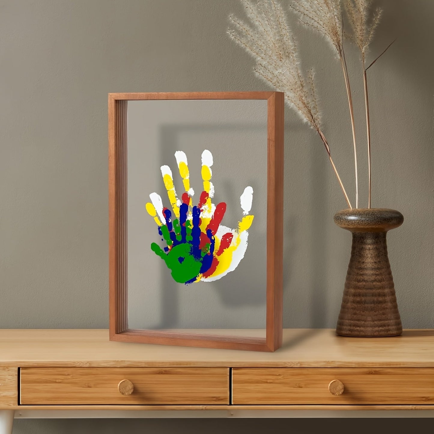 DIY Family Handprint Keepsake Kit – Painted Wooden Picture Frame, 6-Color Ink Pad Set