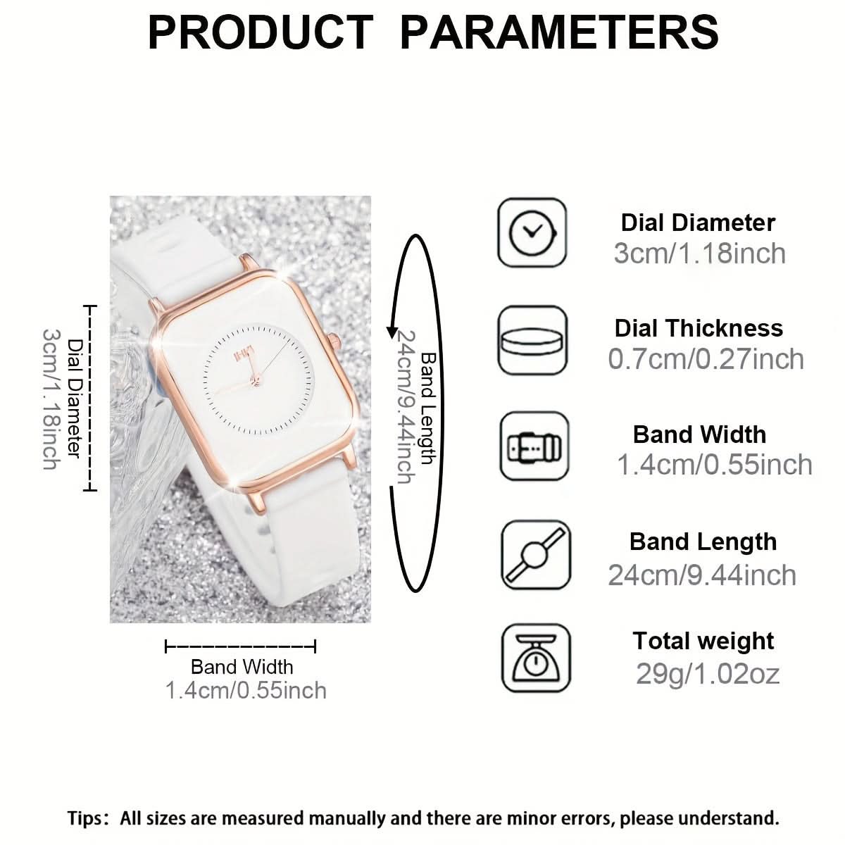 Quartz Digital Watch Set – Casual Square Watches with Silicone Bands (3-pieces)