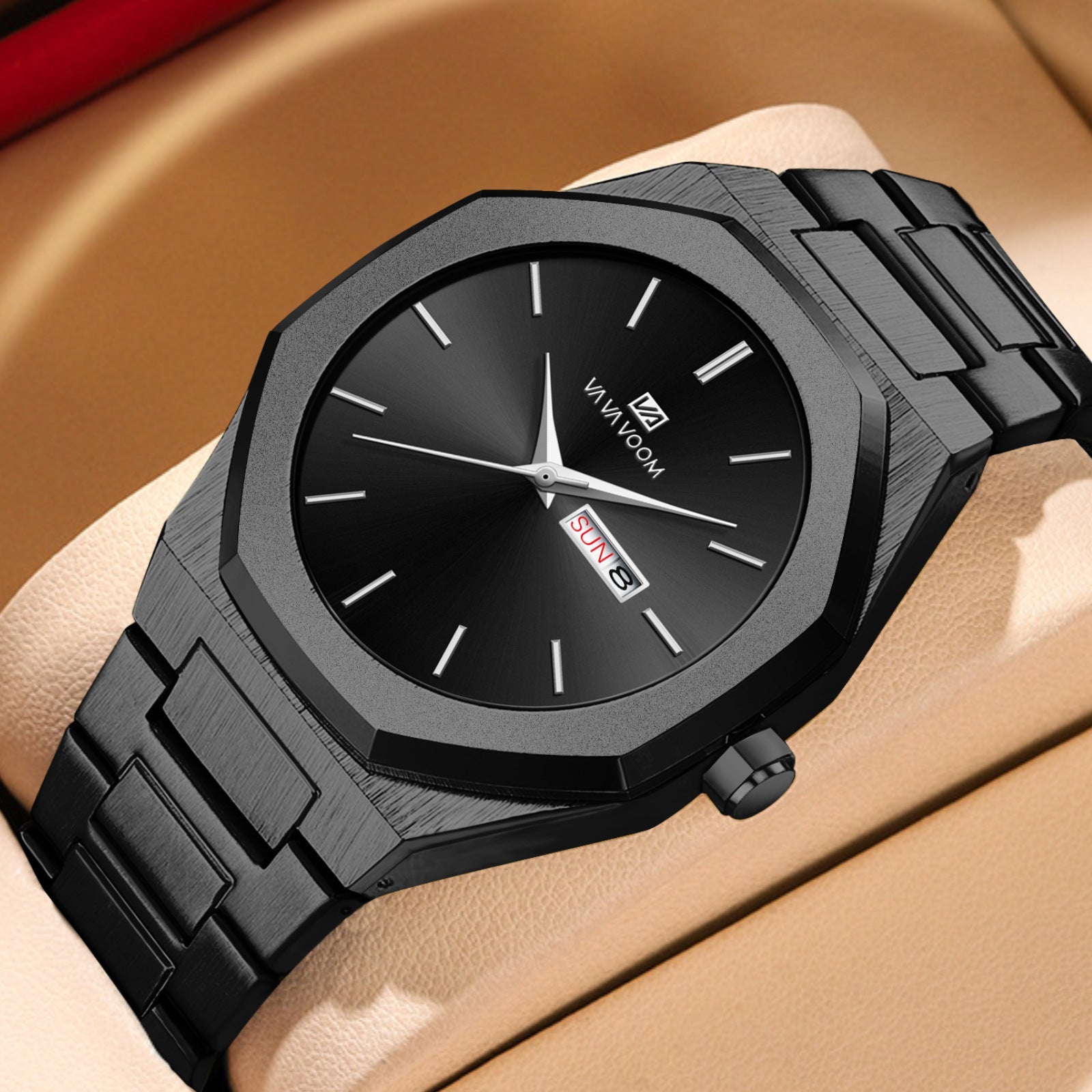 VA VA VOOM 2931 Octagonal Calendar Quartz Watch for Men