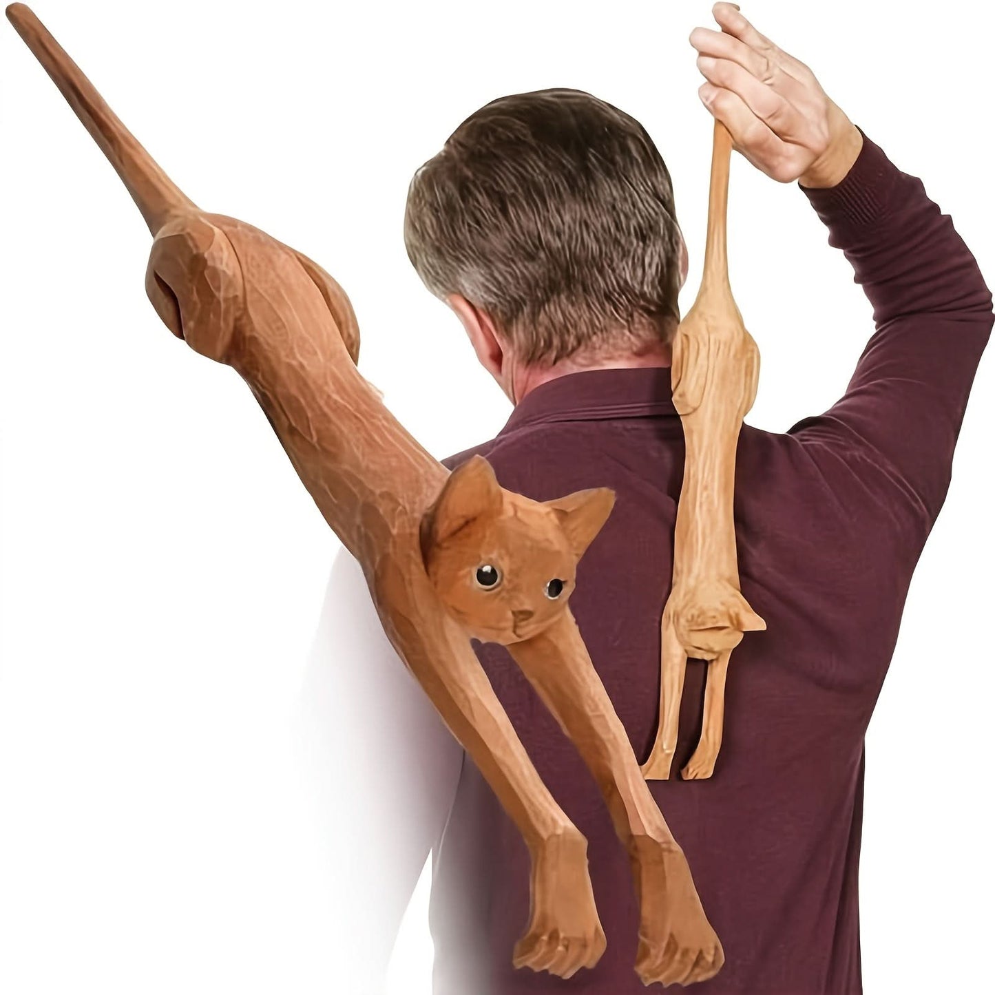 Wooden Back Scratcher – Long-Handle Cat-Shaped Massager