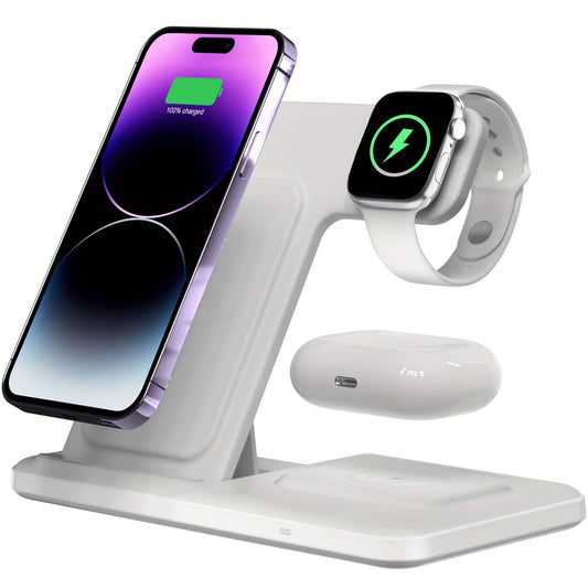 3-in-1 Foldable Wireless Charging Station – Fast Charging for iPhone, iWatch, and AirPods