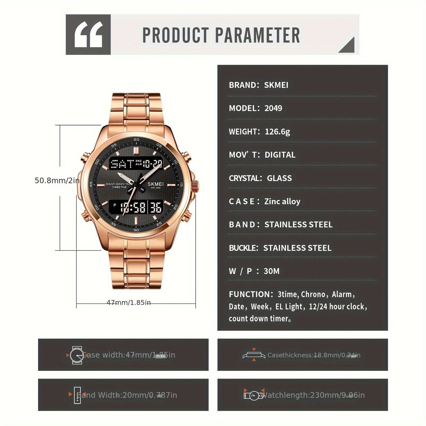 Men’s Multifunction Sports Watch – Digital & Analog, Chronograph, Luminous