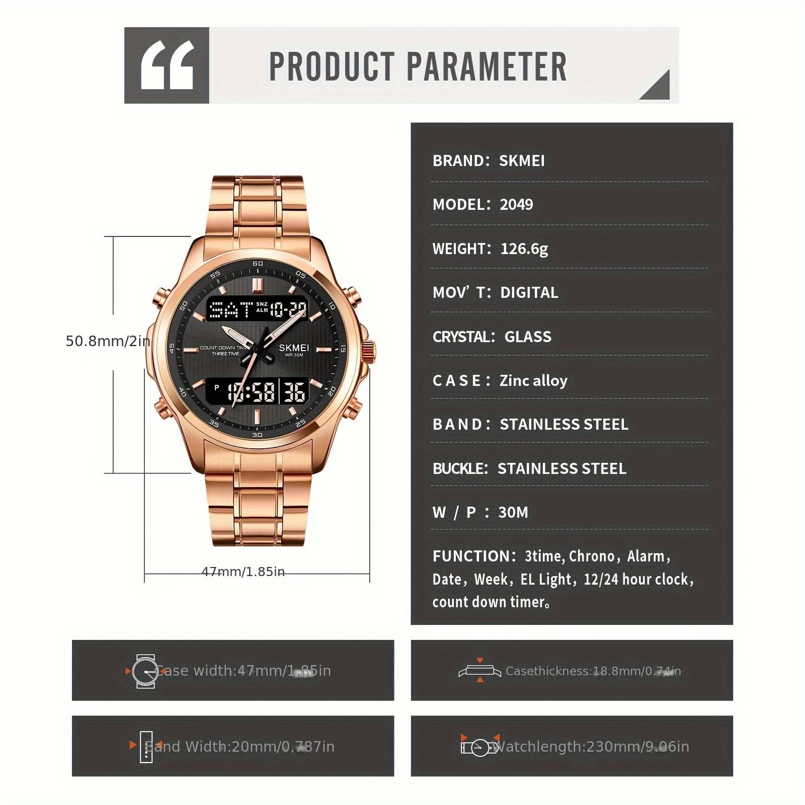 Men’s Multifunction Sports Watch – Digital & Analog, Chronograph, Luminous