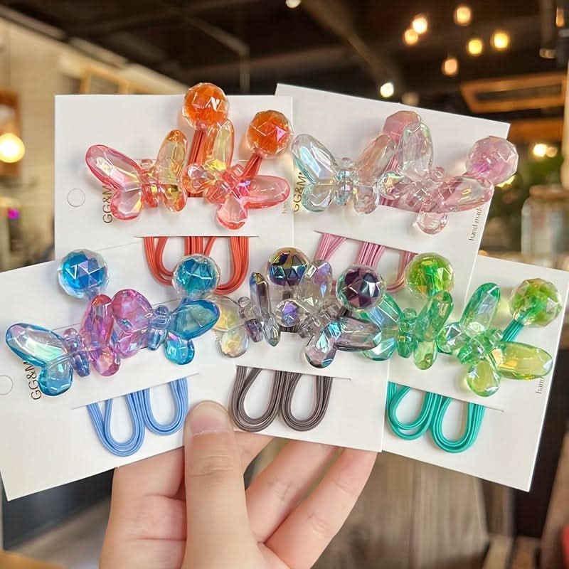 5PCS Butterfly Beaded Hair Ties for Girls