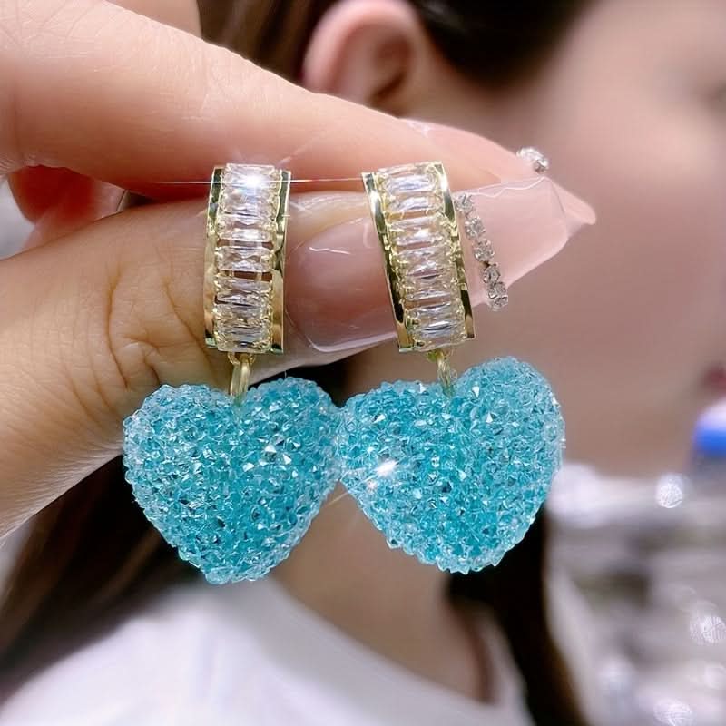 Candy Colored Heart-Shaped Rhinestone Dangle Earrings